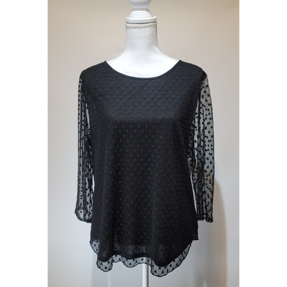 Ann Taylor Tops - Ann Taylor Blouse Women Lined Black Swiss Dot Mesh 3/4 Sleeve Zipper Back XL